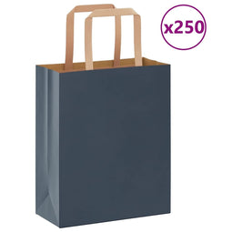 Papieren kraftzakken 250 st met hengsels 18x8x22 cm blauw