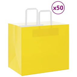 Papieren kraftzakken 50 st met hengsels 32x22x28 cm geel