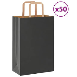 Papieren kraftzakken 50 st met hengsels 21x11x31 cm zwart