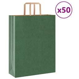 Papieren kraftzakken 50 st met hengsels 32x12x42 cm groen