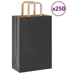 Papieren kraftzakken 250 st met hengsels 21x11x31 cm zwart