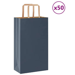 Papieren kraftzakken 50 st met hengsels 21x11x36 cm blauw
