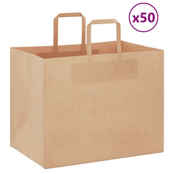 Papieren kraftzakken 50 st met hengsels 32x22x24 cm bruin