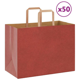 Papieren kraftzakken 50 st met hengsels 32x17x25 cm rood