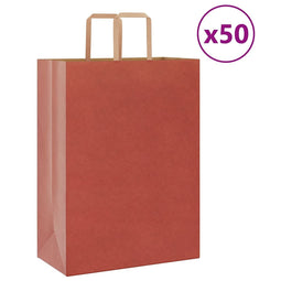 Papieren kraftzakken 50 st met hengsels 32x17x44 cm rood