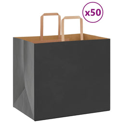 Papieren kraftzakken 50 st met hengsels 32x22x28 cm zwart