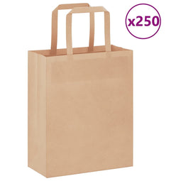 Papieren kraftzakken 250 st met hengsels 18x8x22 cm bruin