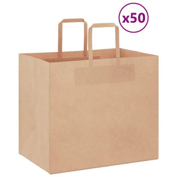 Papieren kraftzakken 50 st met hengsels 32x22x28 cm bruin