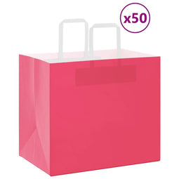 Papieren kraftzakken 50 st met hengsels 32x22x28 cm roze