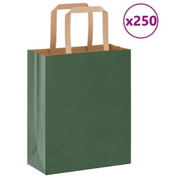 Papieren kraftzakken 250 st met hengsels 18x8x22 cm groen