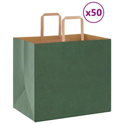 Papieren kraftzakken 50 st met hengsels 32x22x28 cm groen