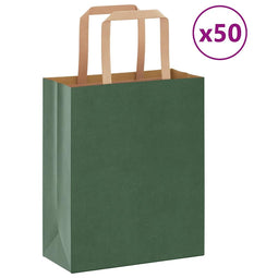 Papieren kraftzakken 50 st met hengsels 18x8x22 cm groen