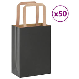 Papieren kraftzakken 50 st met hengsels 15x8x21 cm zwart