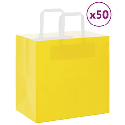 Papieren kraftzakken 50 st met hengsels 26x17x25 cm geel