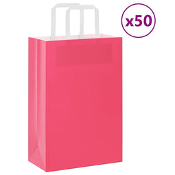 Papieren kraftzakken 50 st met hengsels 21x11x31 cm roze
