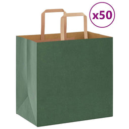 Papieren kraftzakken 50 st met hengsels 26x17x25 cm groen