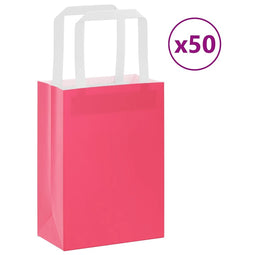 Papieren kraftzakken 50 st met hengsels 15x8x21 cm roze
