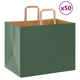 Papieren kraftzakken 50 st met hengsels 32x22x24 cm groen