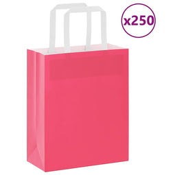 Papieren kraftzakken 250 st met hengsels 18x8x22 cm roze