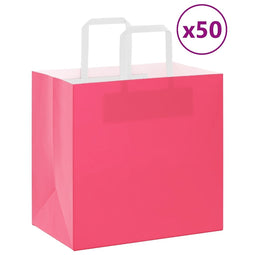 Papieren kraftzakken 50 st met hengsels 26x17x25 cm roze