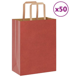 Papieren kraftzakken 50 st met hengsels 21x11x28 cm rood