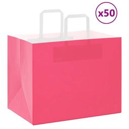 Papieren kraftzakken 50 st met hengsels 32x22x24 cm roze