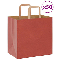Papieren kraftzakken 50 st met hengsels 26x17x25 cm rood