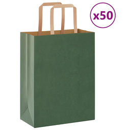 Papieren kraftzakken 50 st met hengsels 21x11x28 cm groen