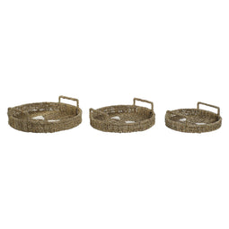 Set van trays Home ESPRIT Wit Natuurlijk Boho 44 x 44 x 12 cm (3 Stuks)