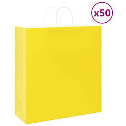 Papieren kraftzakken 50 st met hengsels 45x17x48 cm geel