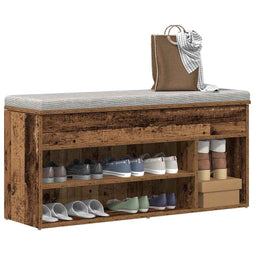 Schoenenbank 102x30,5x45 cm bewerkt hout oud houtkleurig