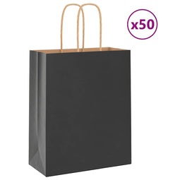 Papieren kraftzakken 50 st met hengsels 18x8x22 cm zwart