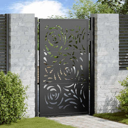 Poort met vlamontwerp 105x155 cm staal zwart