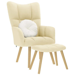 Relaxstoel met voetenbank stof crmekleurig