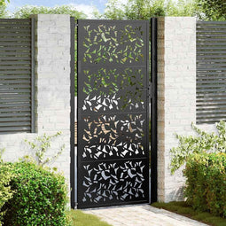 Poort met bladontwerp 105x205 cm staal zwart