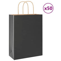 Papieren kraftzakken 50 st met hengsels 26x12x35 cm zwart