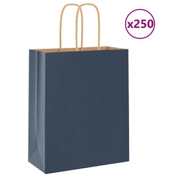 Papieren kraftzakken 250 st met hengsels 18x8x22 cm blauw
