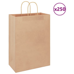 Papieren kraftzakken 250 st met hengsels 32x17x44 cm bruin