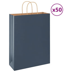 Papieren kraftzakken 50 st met hengsels 32x12x42 cm blauw