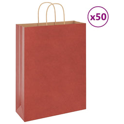 Papieren kraftzakken 50 st met hengsels 32x12x42 cm rood