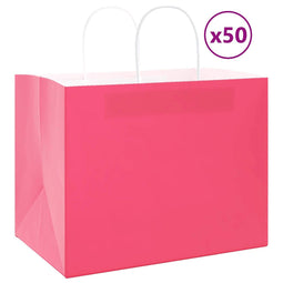 Papieren kraftzakken 50 st met hengsels 32x22x24 cm roze