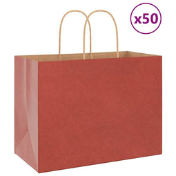Papieren kraftzakken 50 st met hengsels 32x17x25 cm rood
