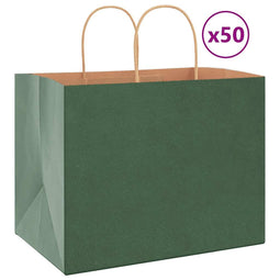 Papieren kraftzakken 50 st met hengsels 32x22x24 cm groen