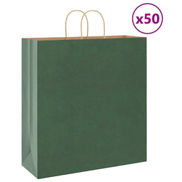Papieren kraftzakken 50 st met hengsels 45x17x48 cm groen
