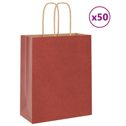 Papieren kraftzakken 50 st met hengsels 18x8x22 cm rood