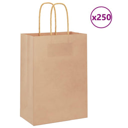 Papieren kraftzakken 250 st met hengsels 15x8x21 cm bruin