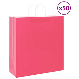 Papieren kraftzakken 50 st met hengsels 45x17x48 cm roze