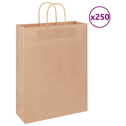 Papieren kraftzakken 250 st met hengsels 32x12x42 cm bruin