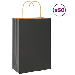Papieren kraftzakken 50 st met hengsels 21x11x31 cm zwart