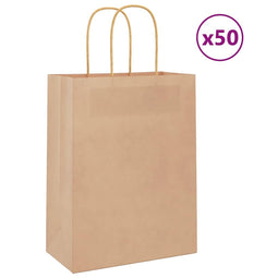 Papieren kraftzakken 50 st met hengsels 21x11x28 cm bruin